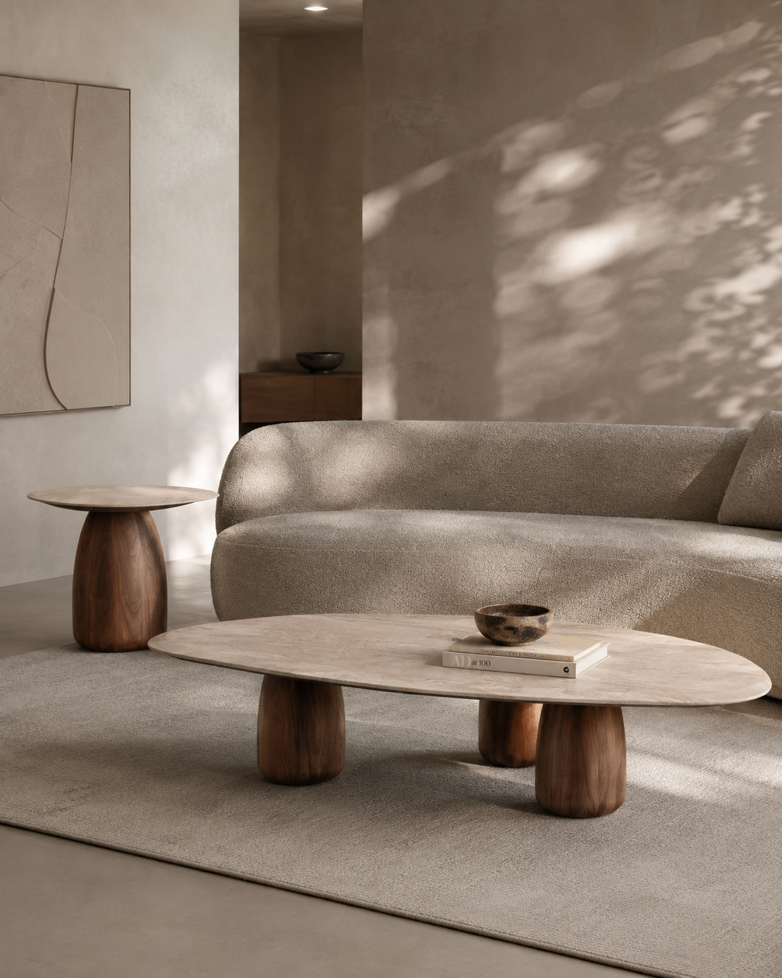 Basilca Side Table - Walnut Travertine