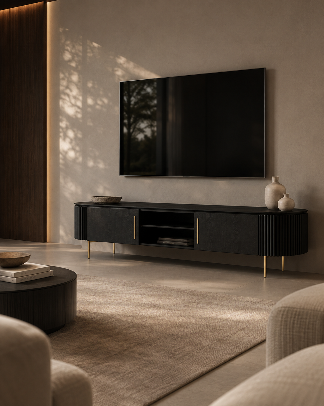 Lantine TV Unit - Black Oak & Brass