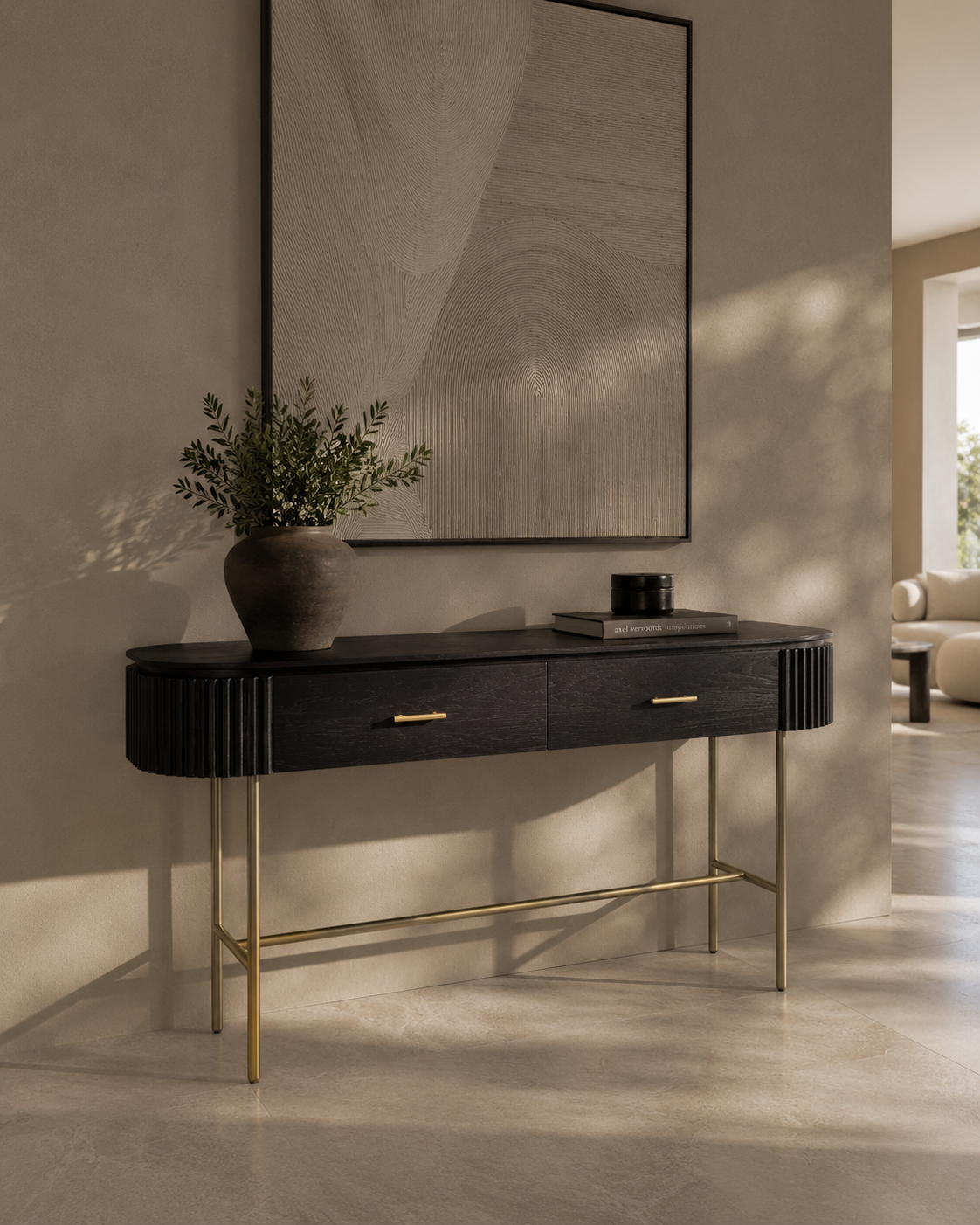 Lantine Console Table - Black Oak & Brass