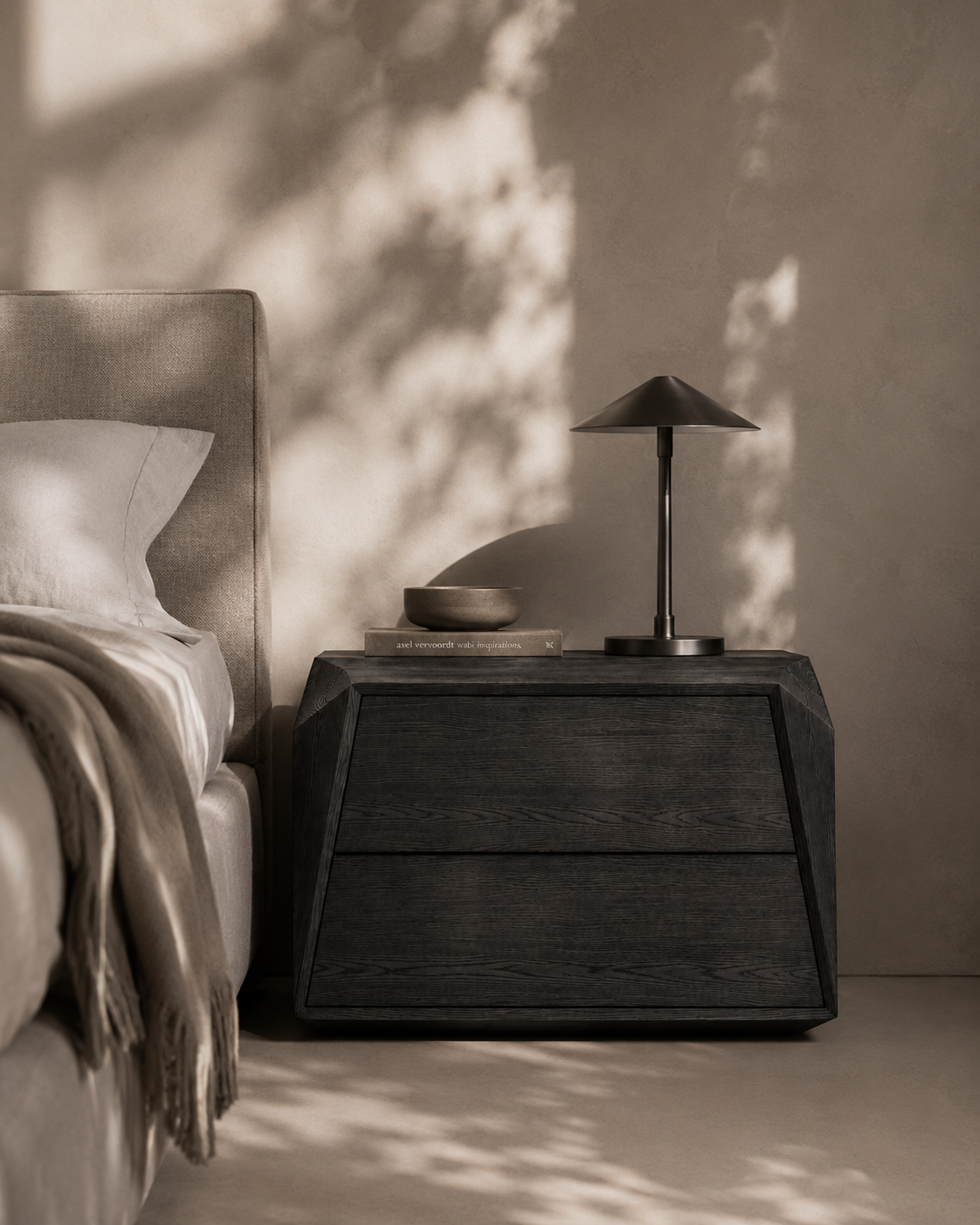 Madon Wide Bedside Table 700mm - Smoke Oak