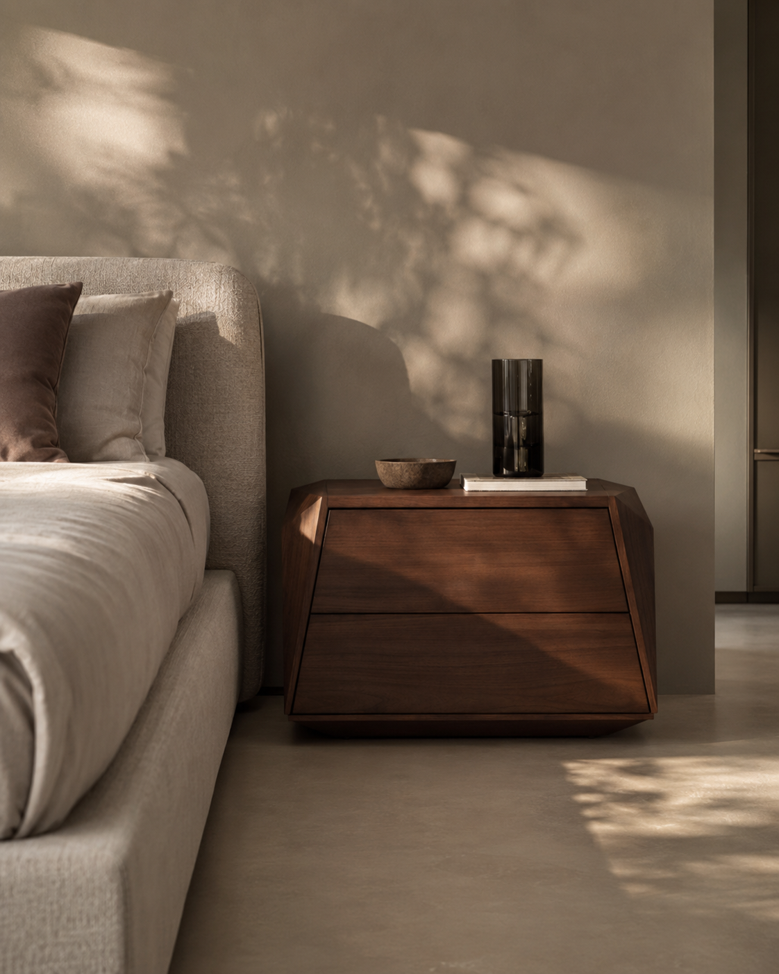Madon Wide Bedside Table 700mm - Walnut