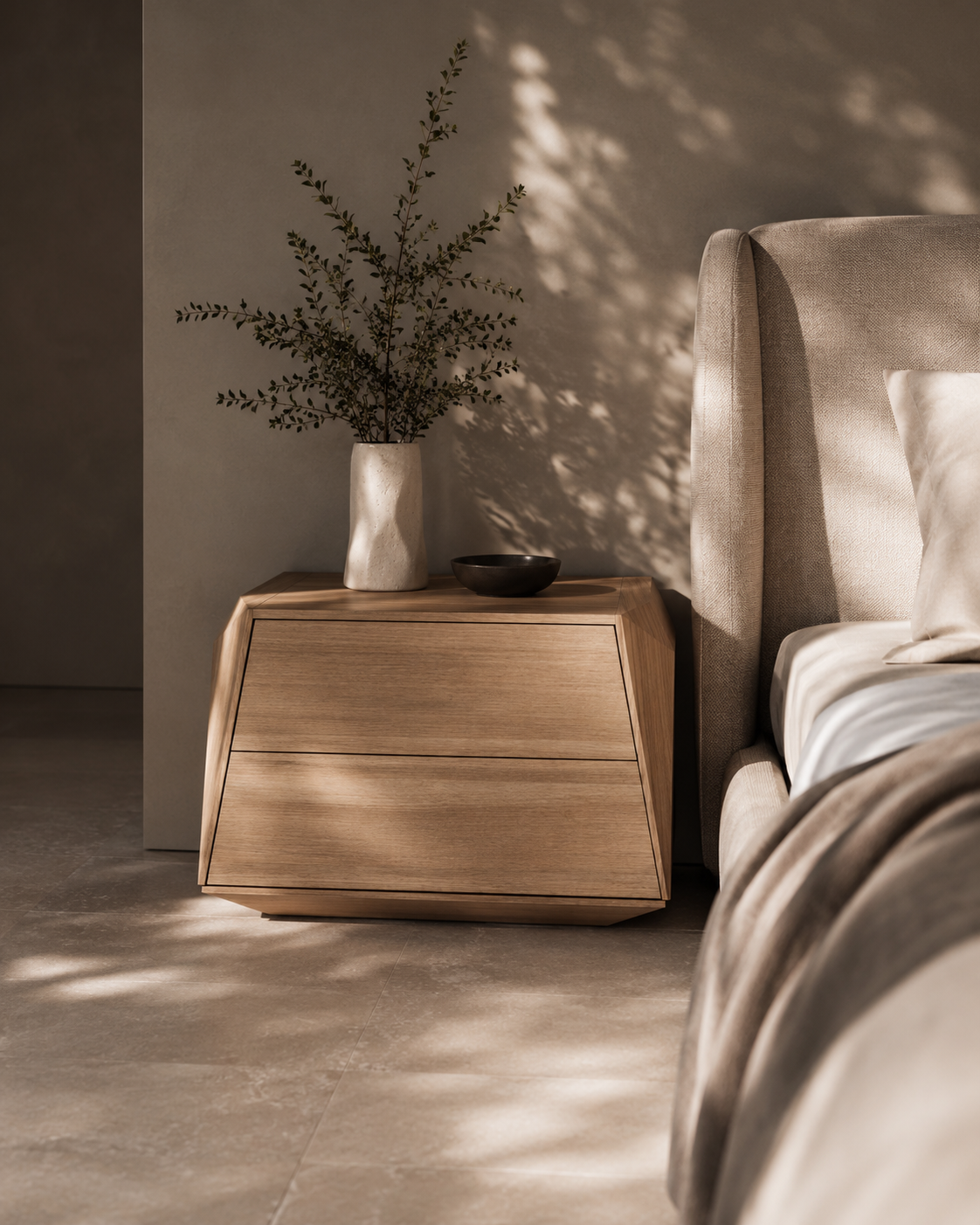 Madon Wide Bedside Table 700mm - Ash Oak