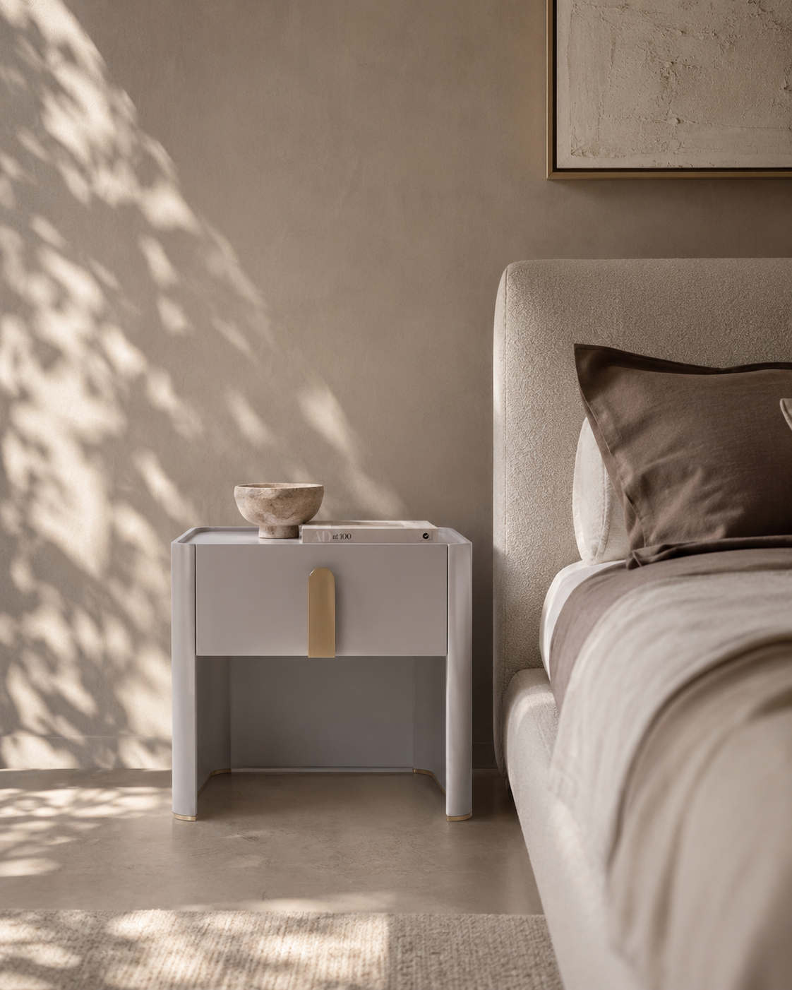 Polaris Bedside Table - Matte Beige