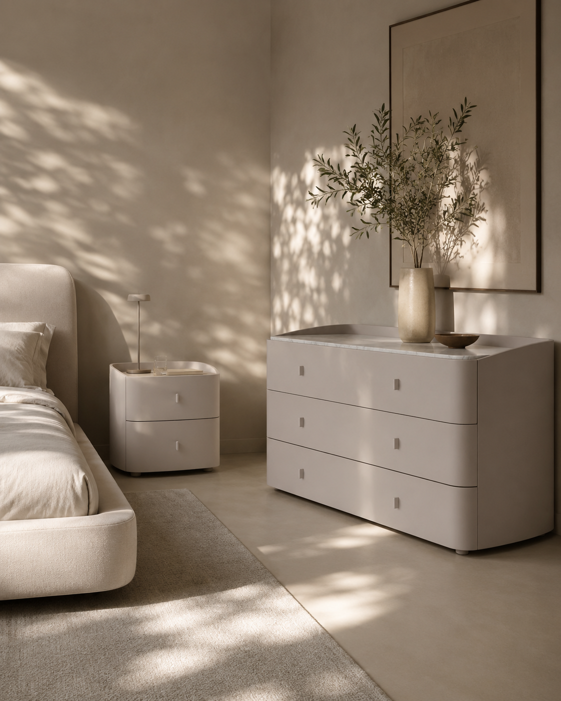 Vertu Bedside Table - Matte Beige