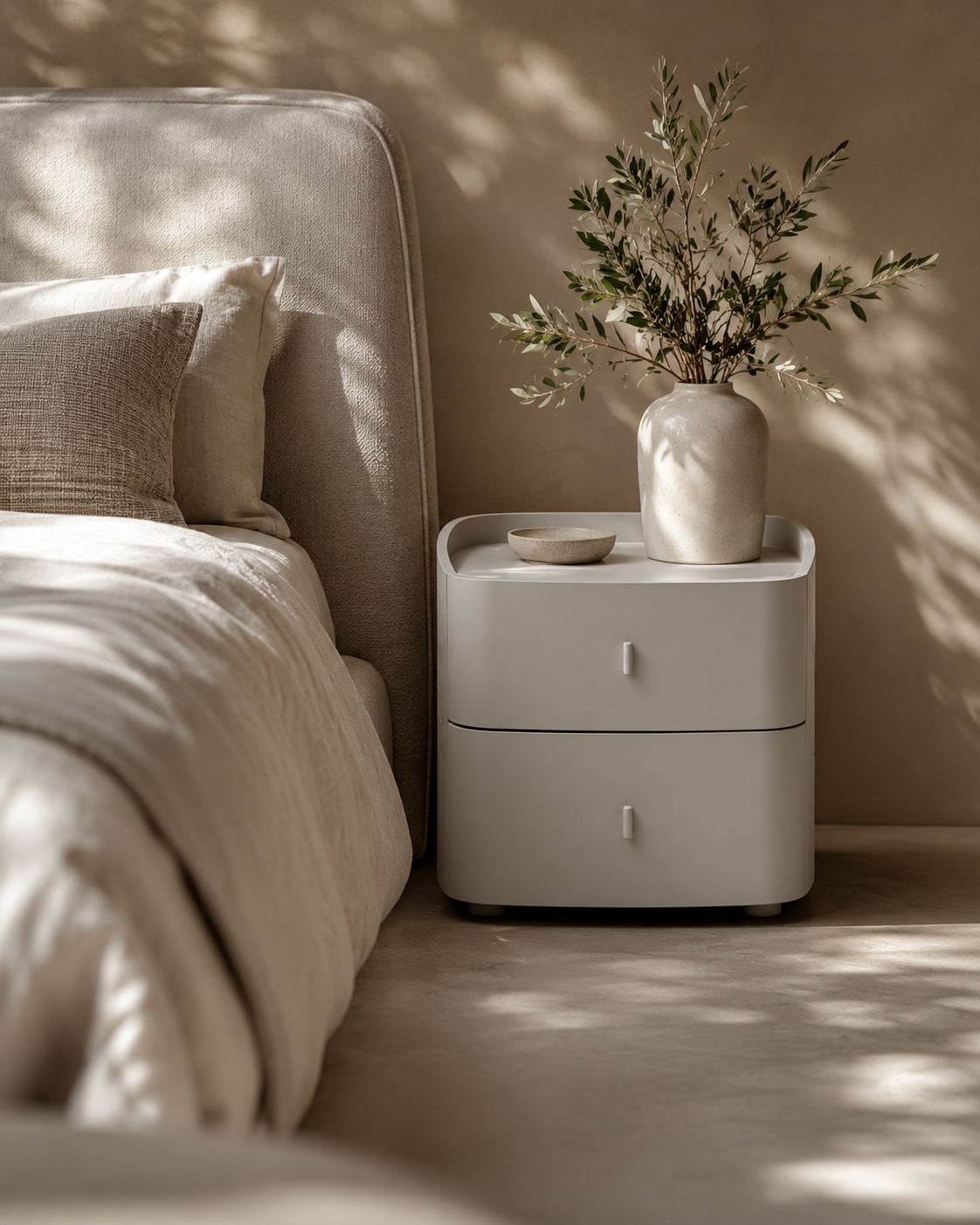 Vertu Bedside Table - Matte Beige