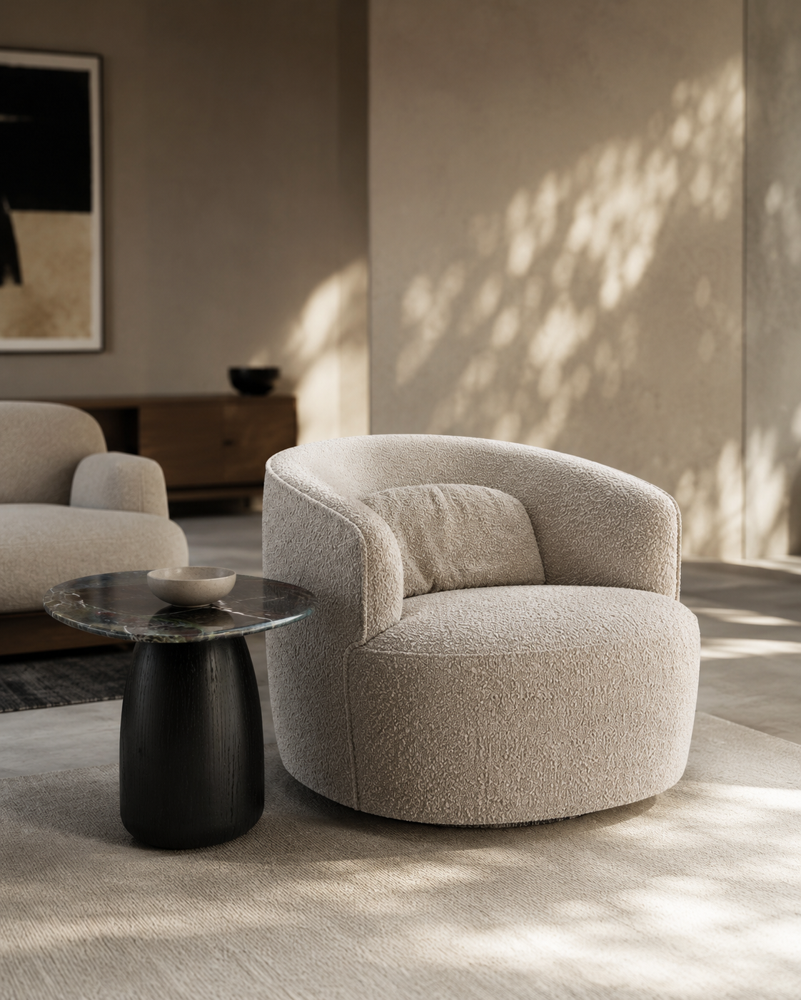 Basilca Side Table - Matte Black Marble