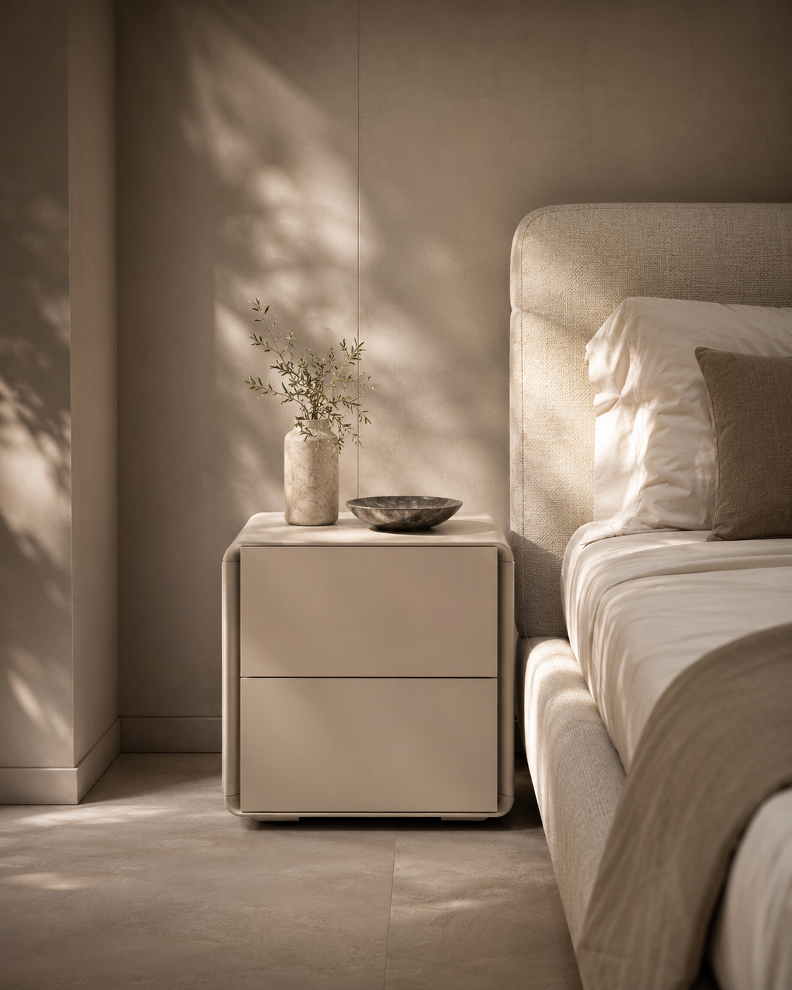 Kota Bedside Table - Matte Beige