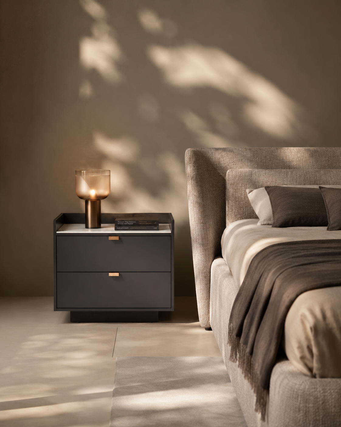 Saviour Bedside Table - White Marble & Anthracite/Grey Wash Oak
