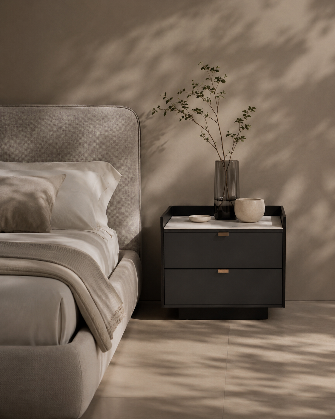 Saviour Bedside Table - White Marble & Anthracite/Grey Wash Oak