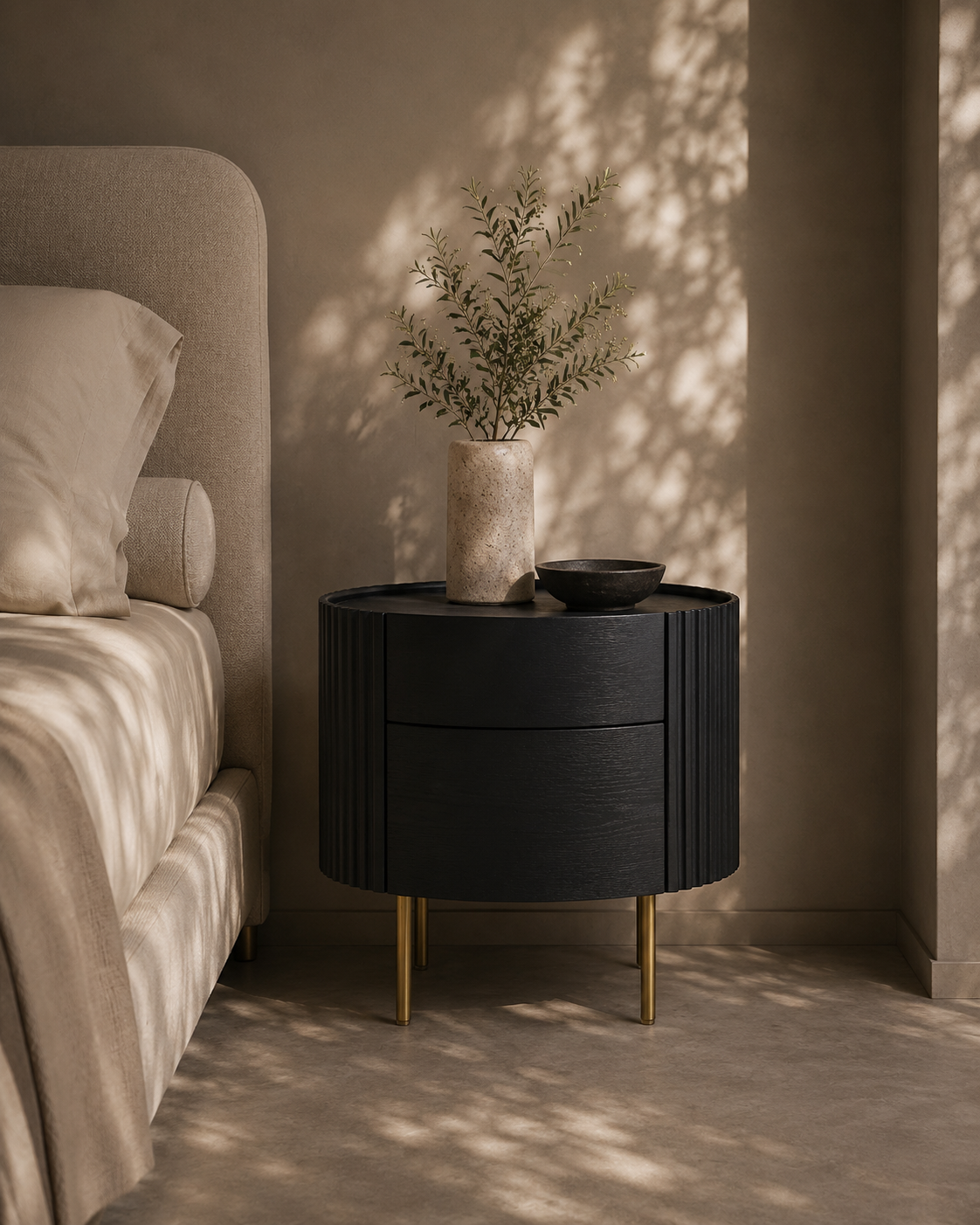 Lantine Bedside Table - Black Oak & Brass