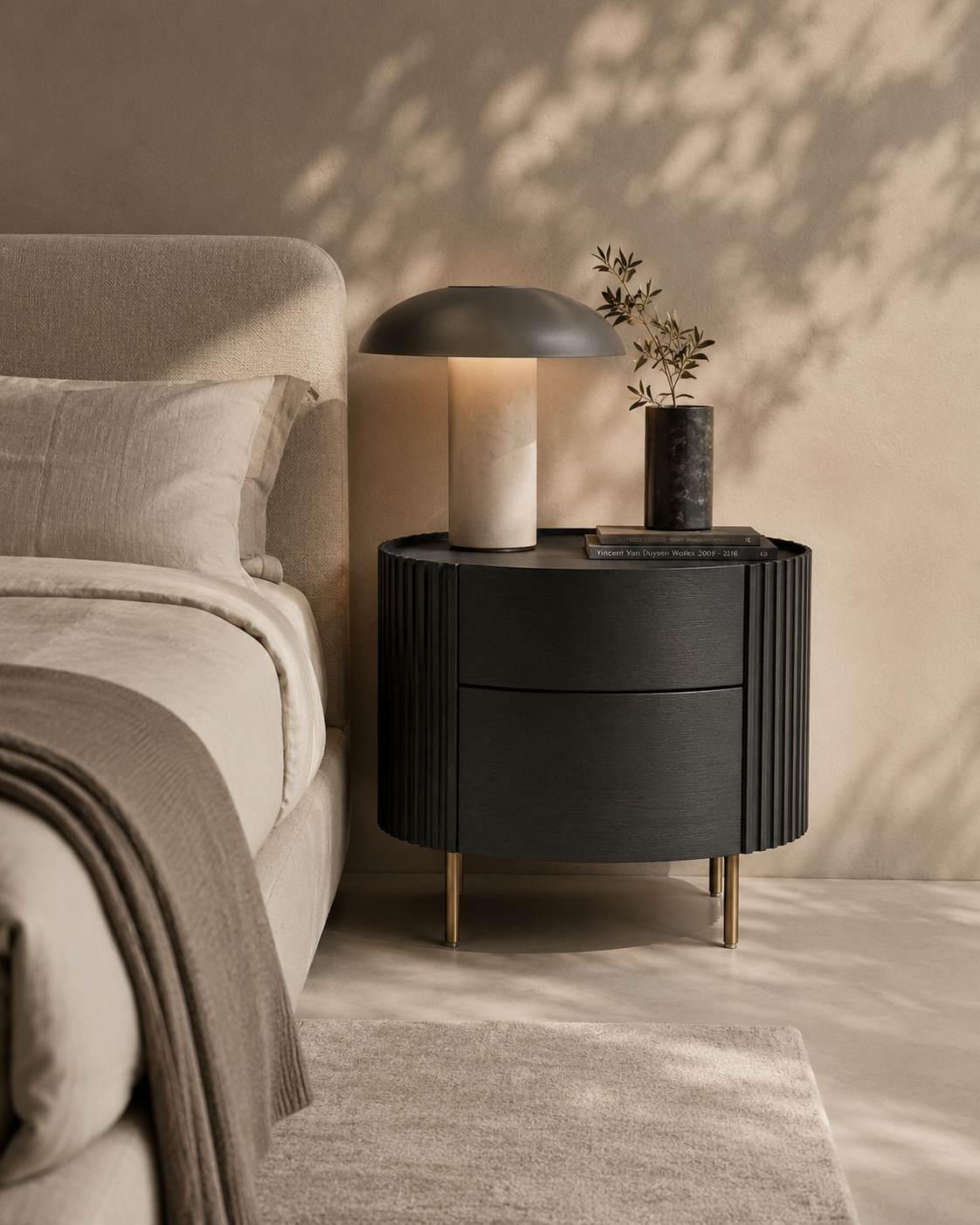 Lantine Bedside Table - Black Oak & Brass