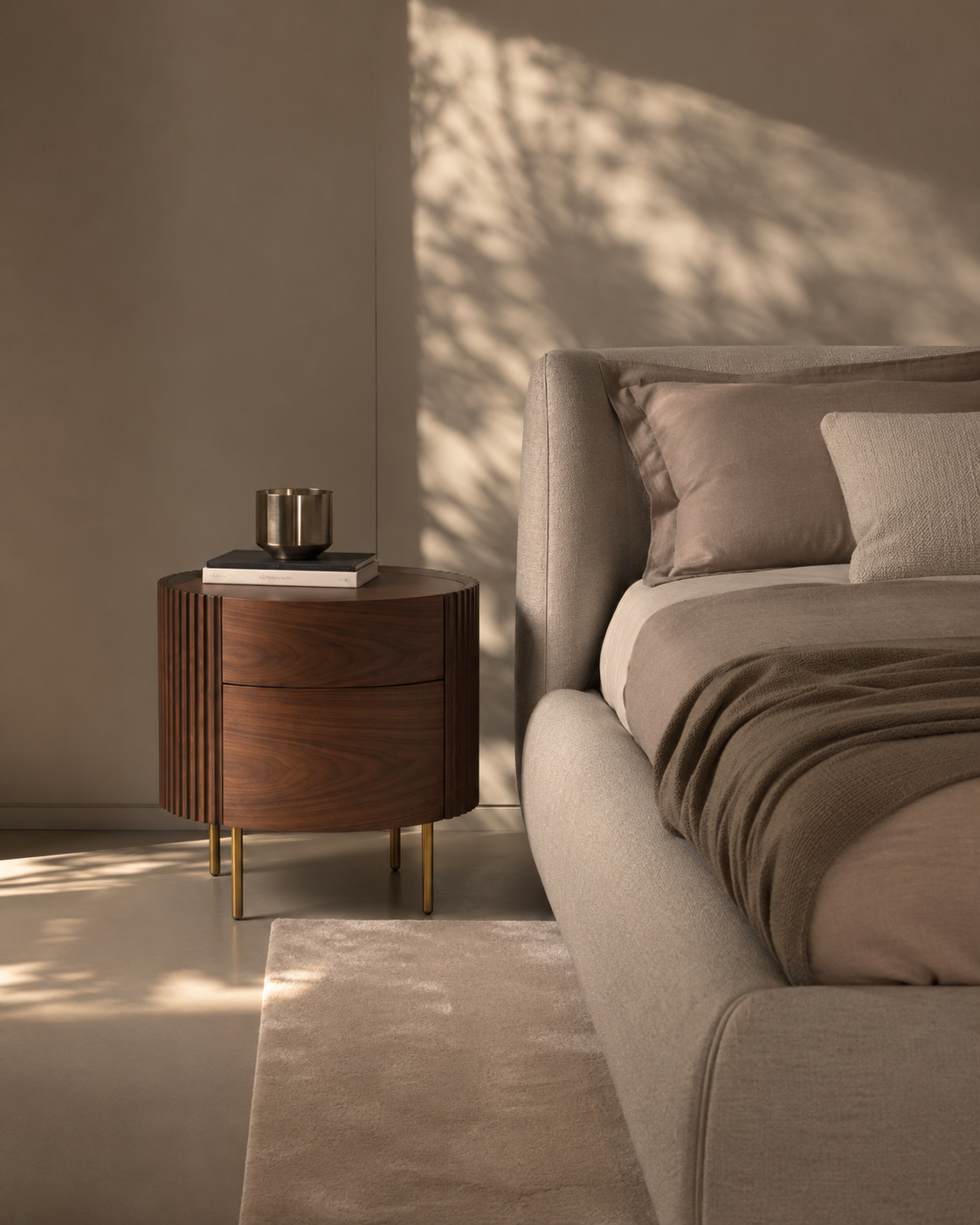 Lantine Bedside Table - Walnut & Brass