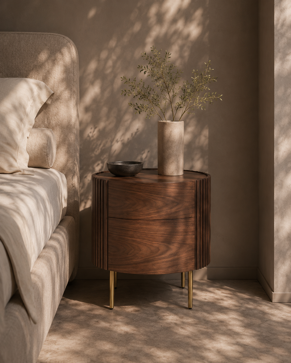 Lantine Bedside Table - Walnut & Brass