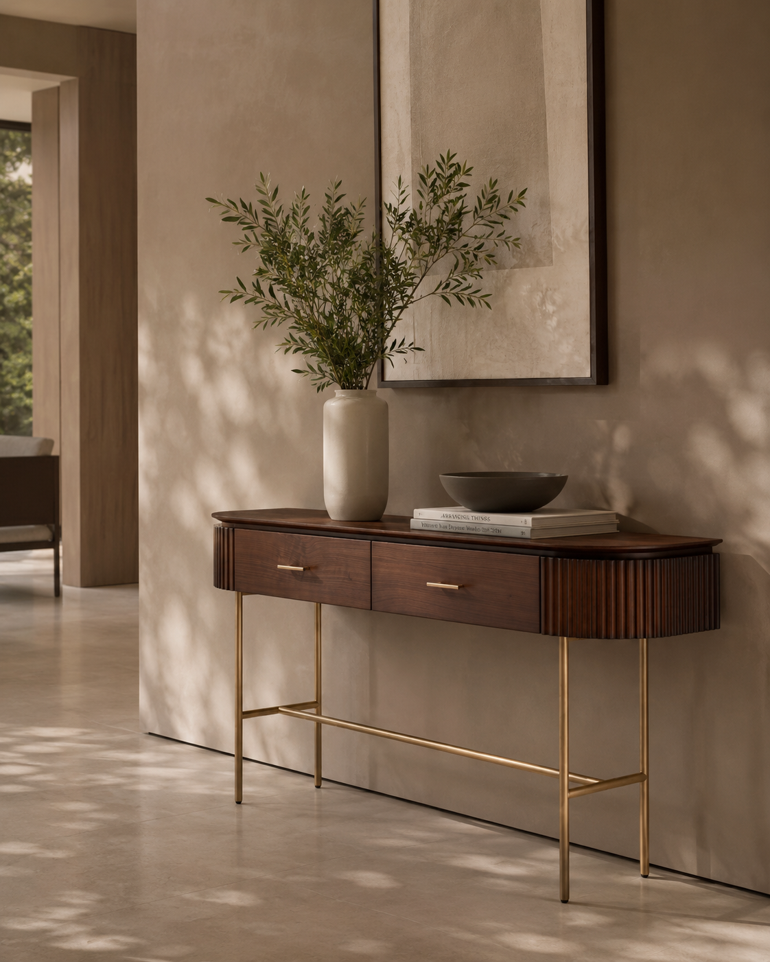 Lantine Console - Walnut & Brass