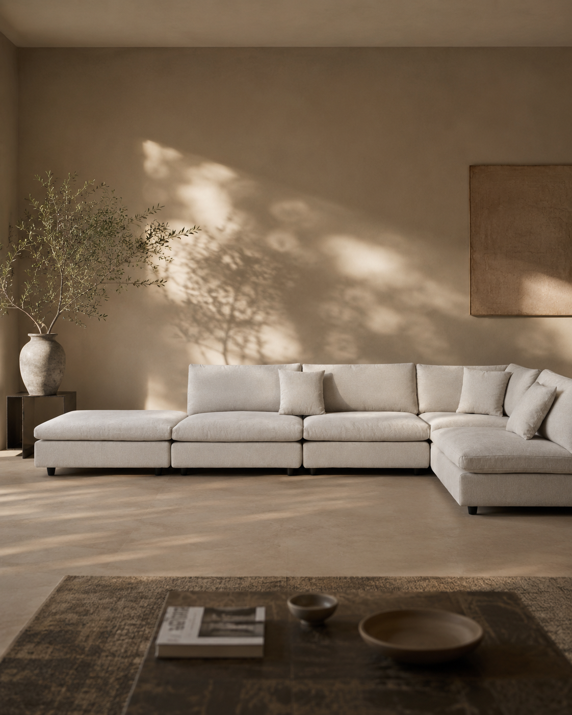 Blanco 5 Piece Modular Sofa - Avery Velour Cream