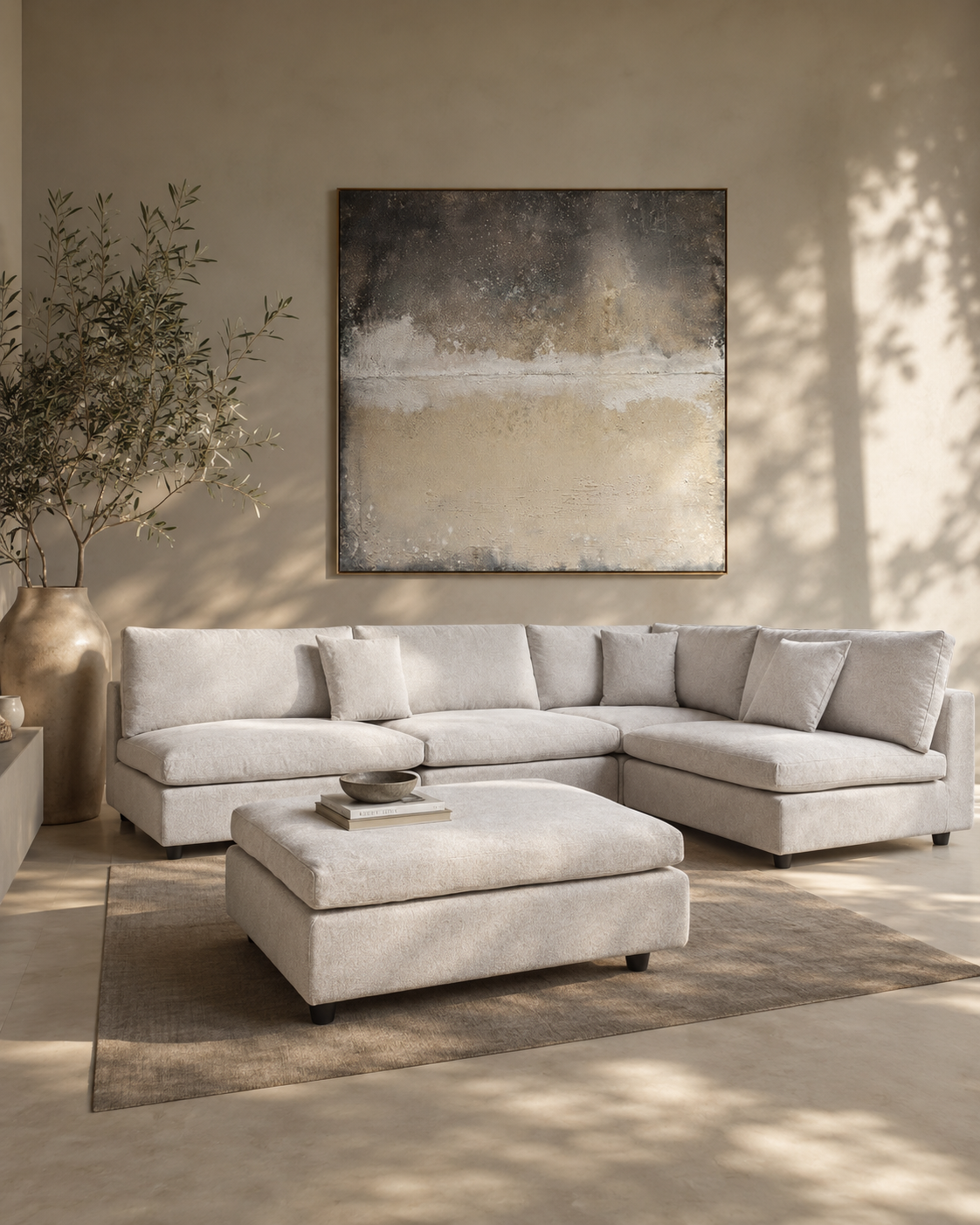 Blanco 5 Piece Modular Sofa - Avery Velour Cream