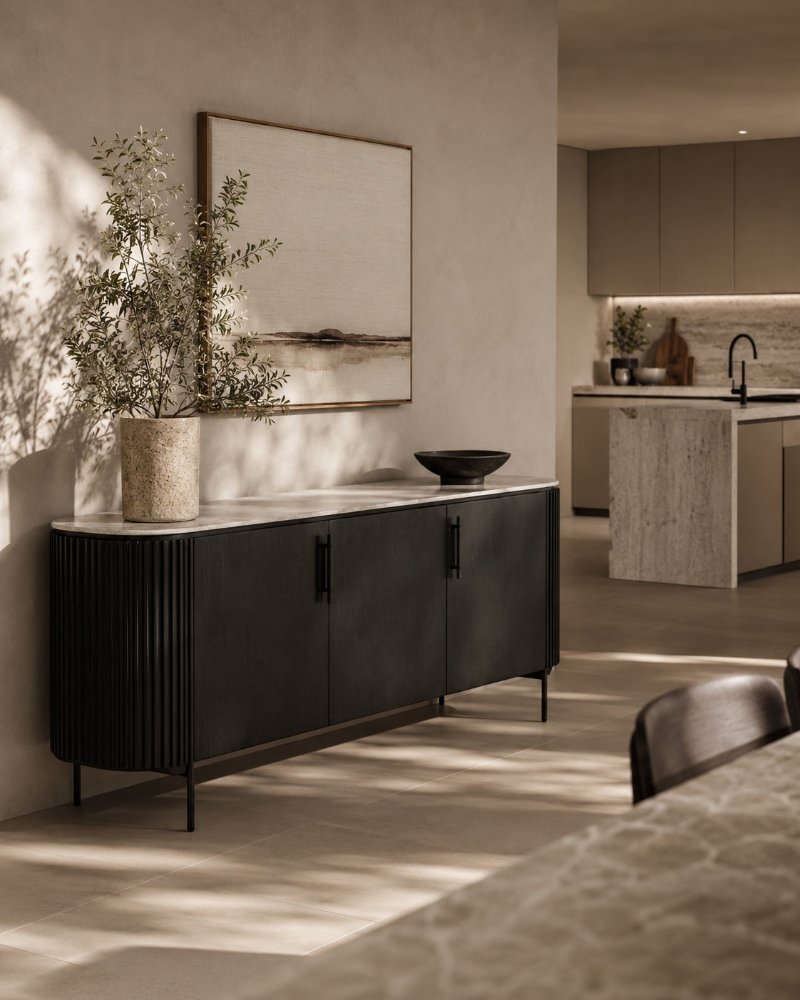 Lantine Marble Buffet - Black Oak