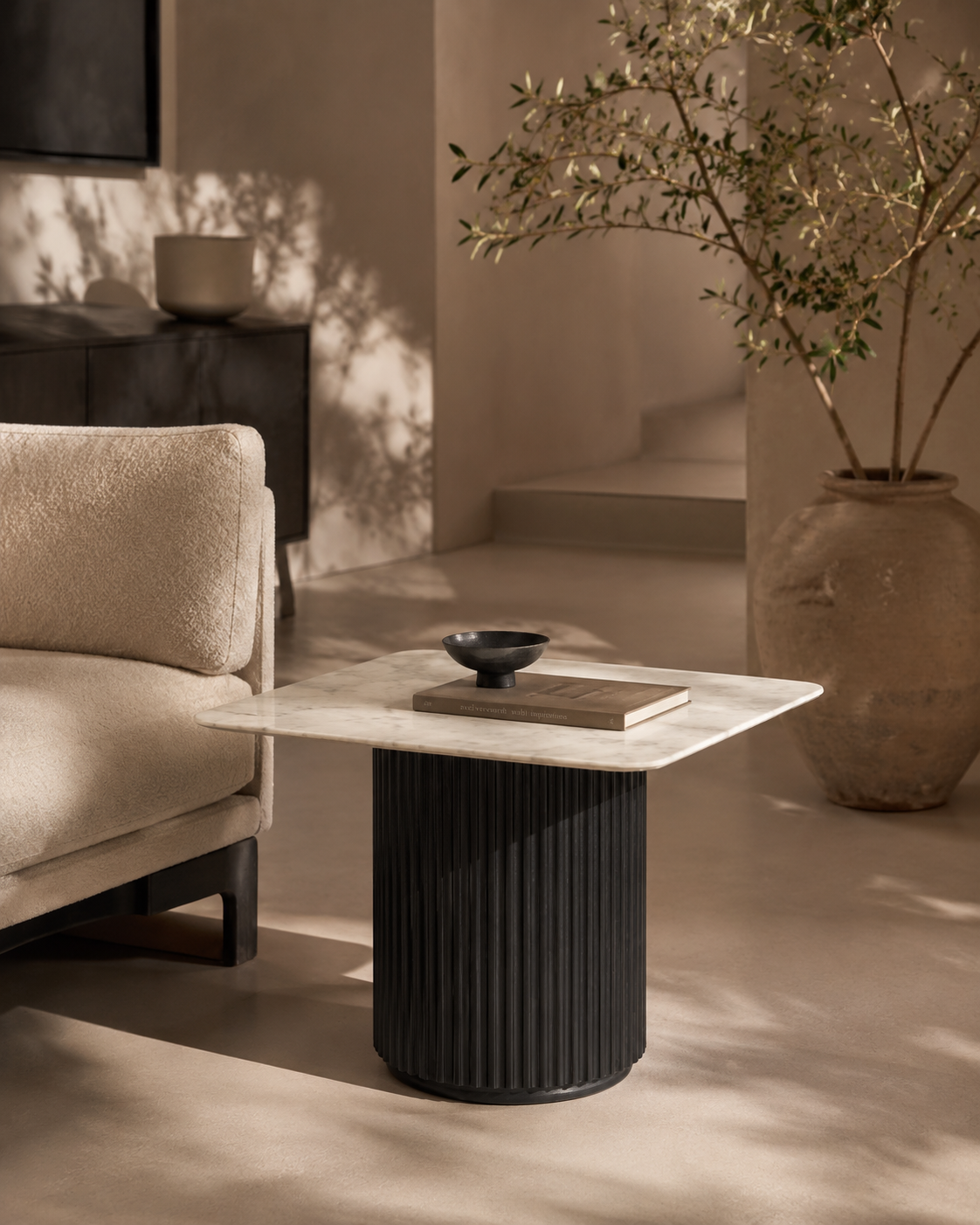 Lantine Marble Side Table - Matt Black