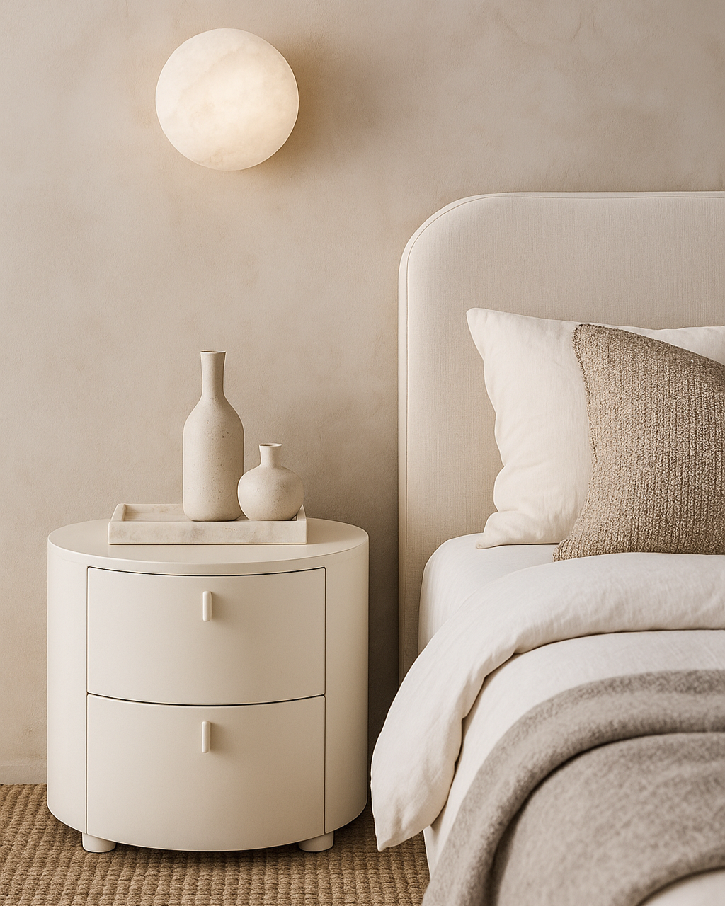 Sims Bedside Table - Matte Beige