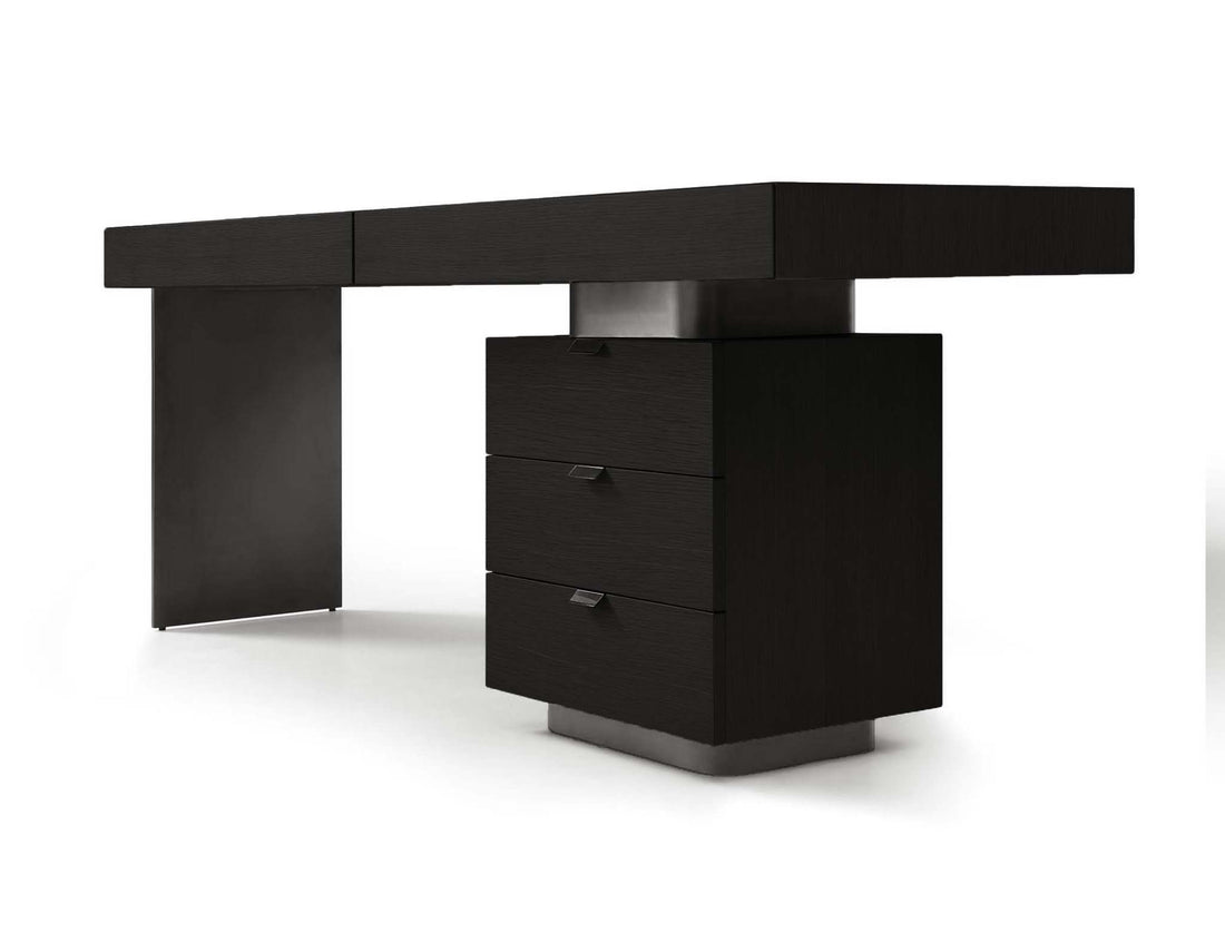 Oston Office Desk - Smoke Oak - Right Hand Drawers