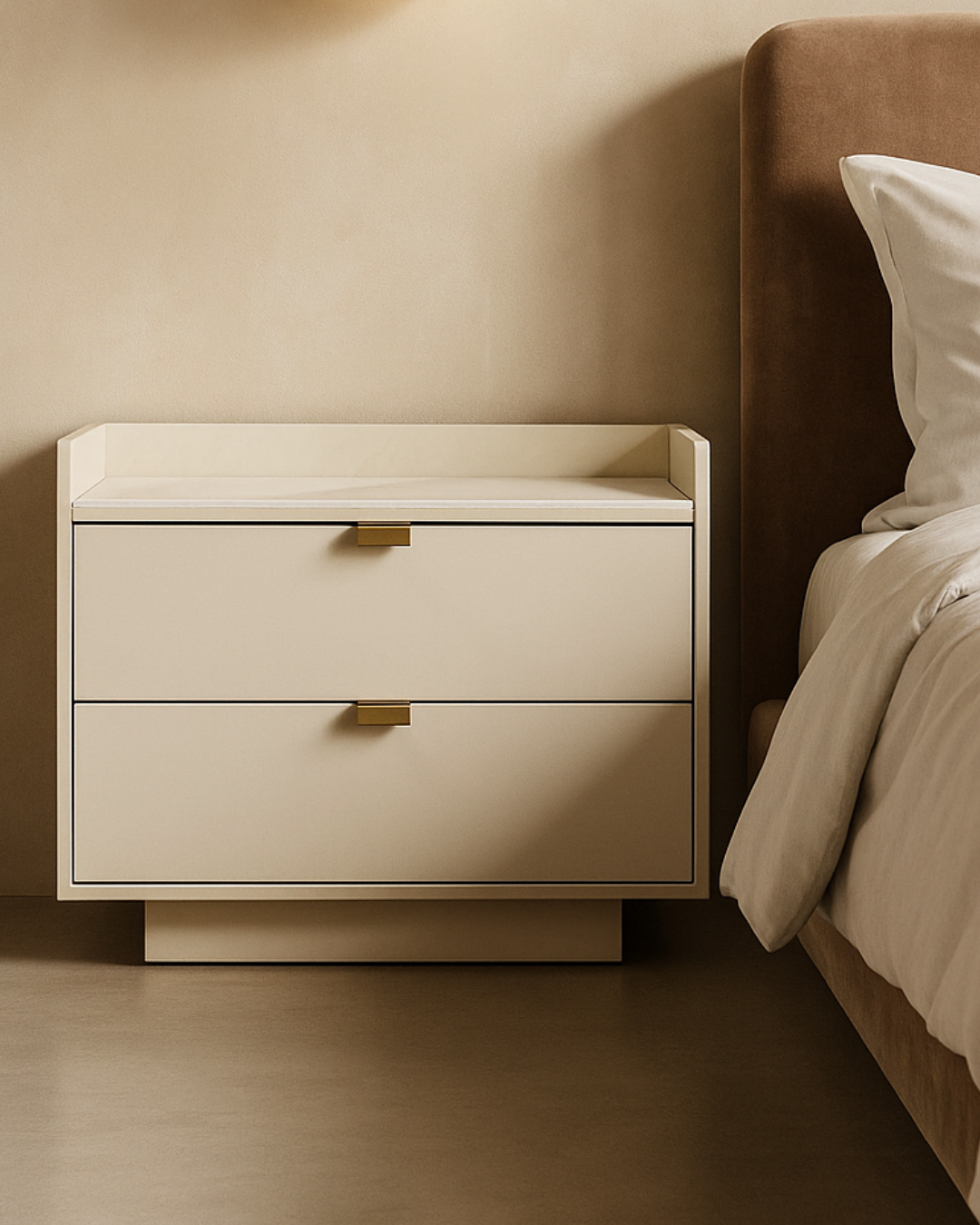 Saviour Bedside Table - White Marble & Beige