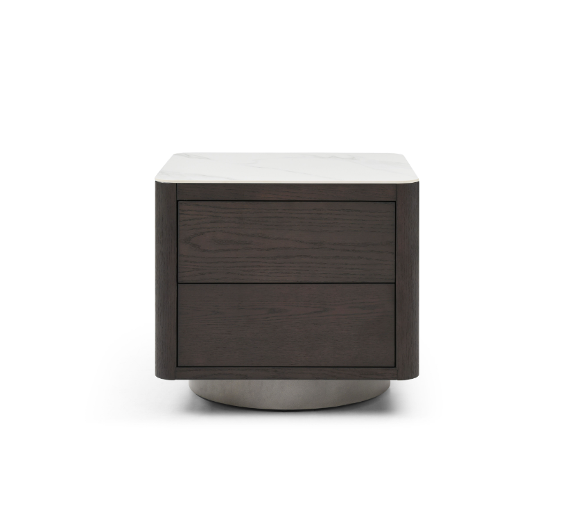 Coin Bedside Table - Smoke Oak & Marble