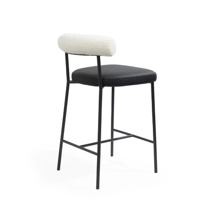 Alita Stool - Mustang Black & Chex Bouclé Polar