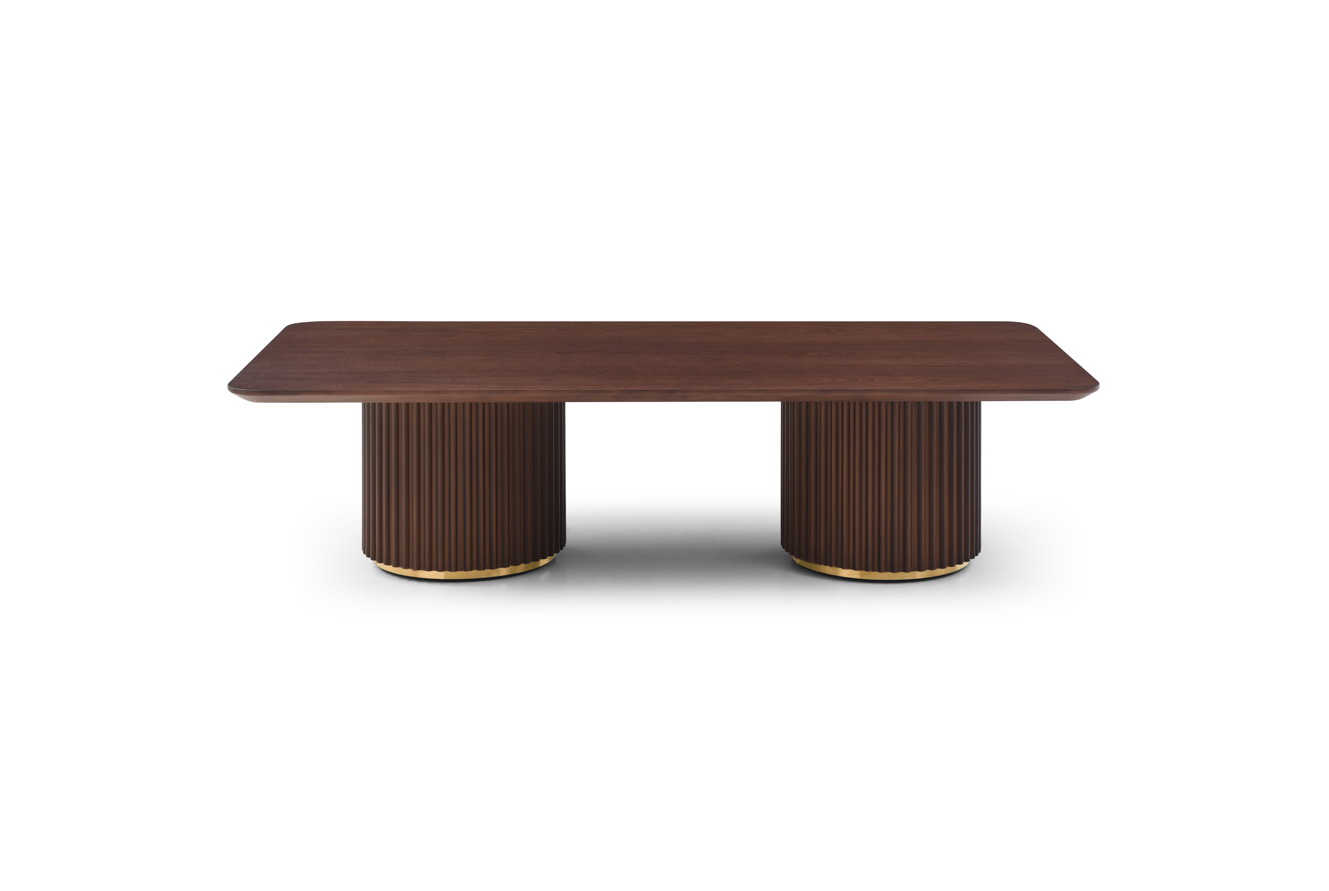 Lantine Coffee Table - Double Pedestal - Walnut & Brass