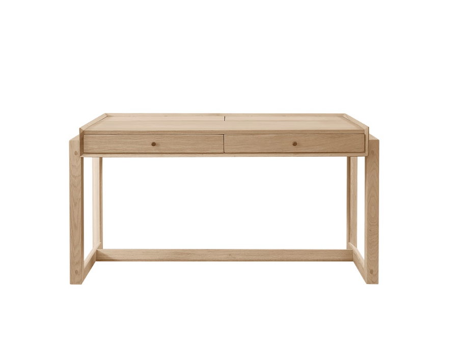 Offset Solid Oak Desk - Natural