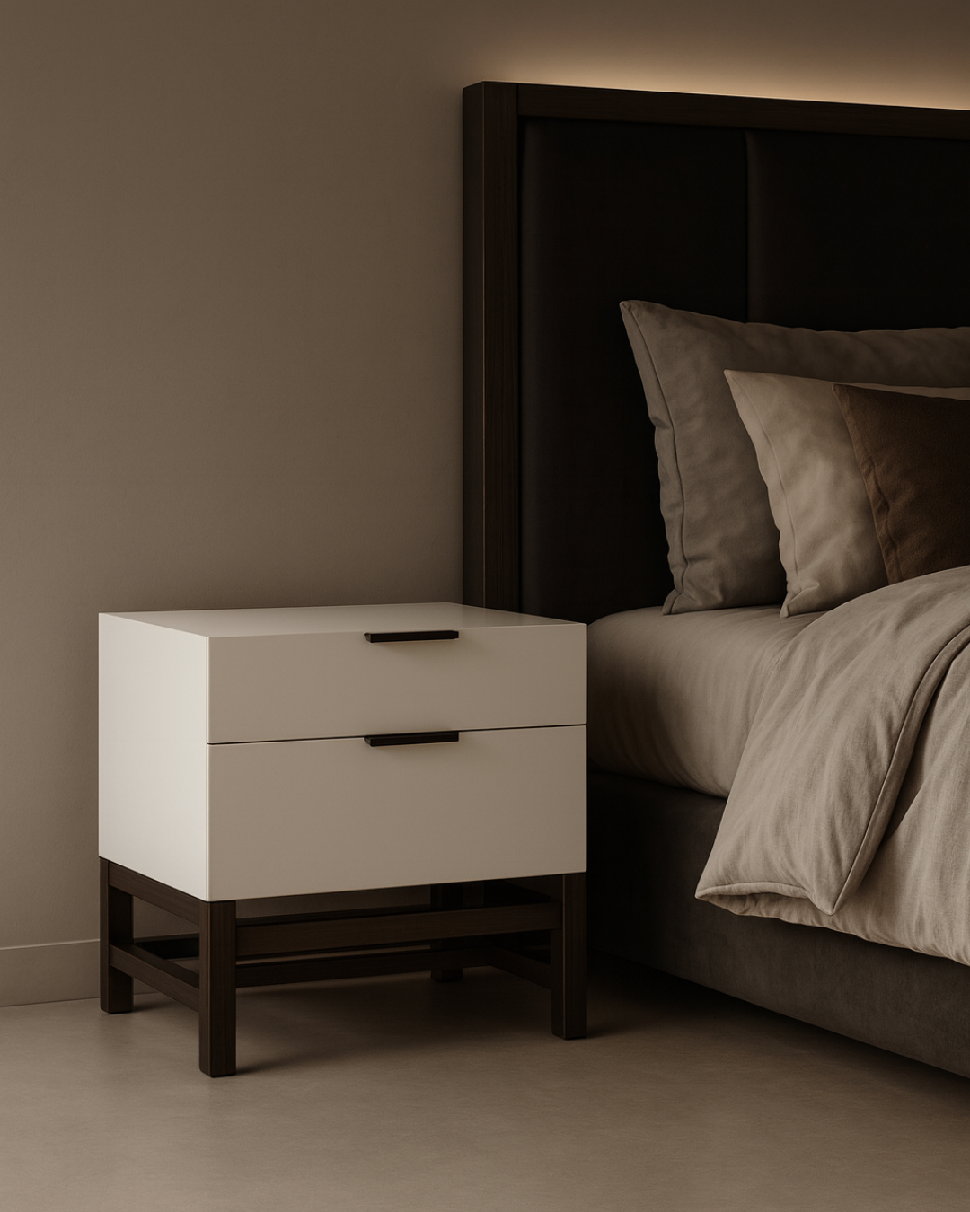 Webb Bedside Table - Matte Beige