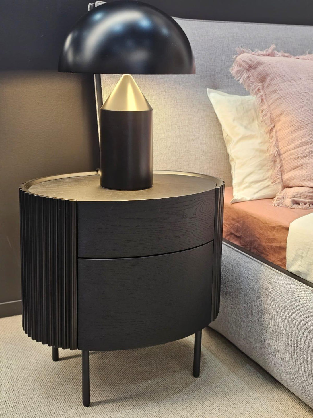 Lantine Bedside Table - Black Oak & Brass
