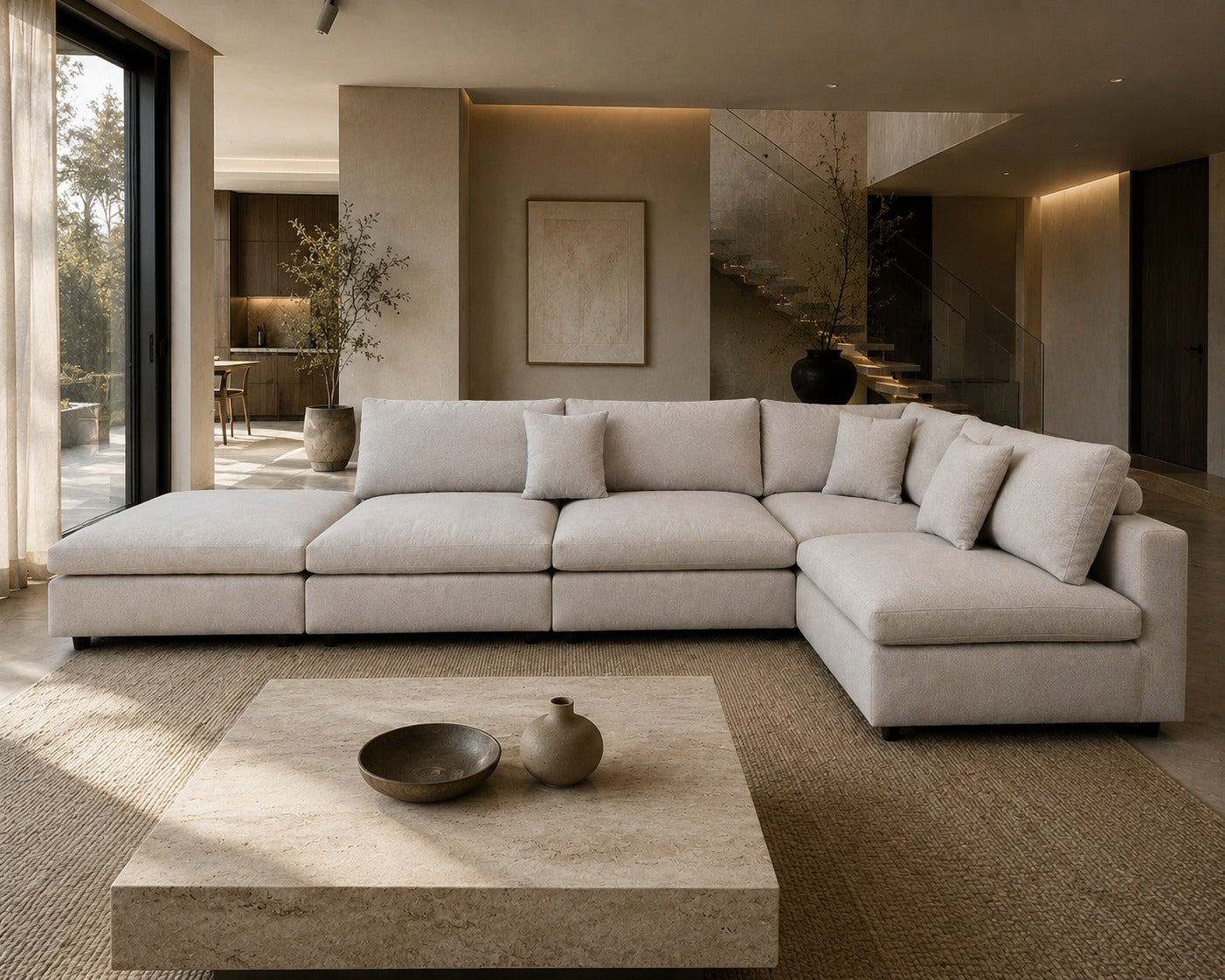 Blanco 5 Piece Modular Sofa - Avery Velour Cream