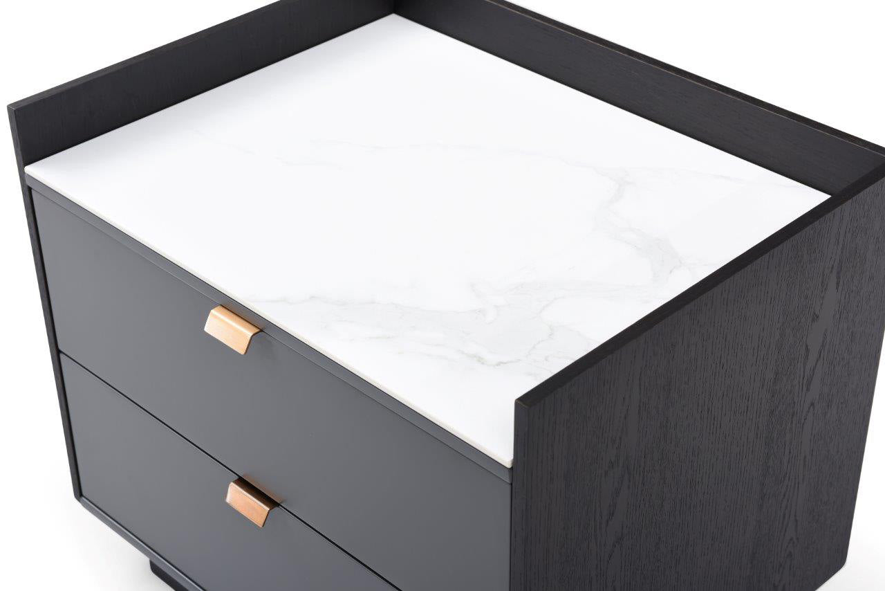 Saviour Bedside Table - White Marble & Grey Wash Oak
