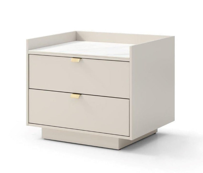 Saviour Bedside Table - White Marble & Beige