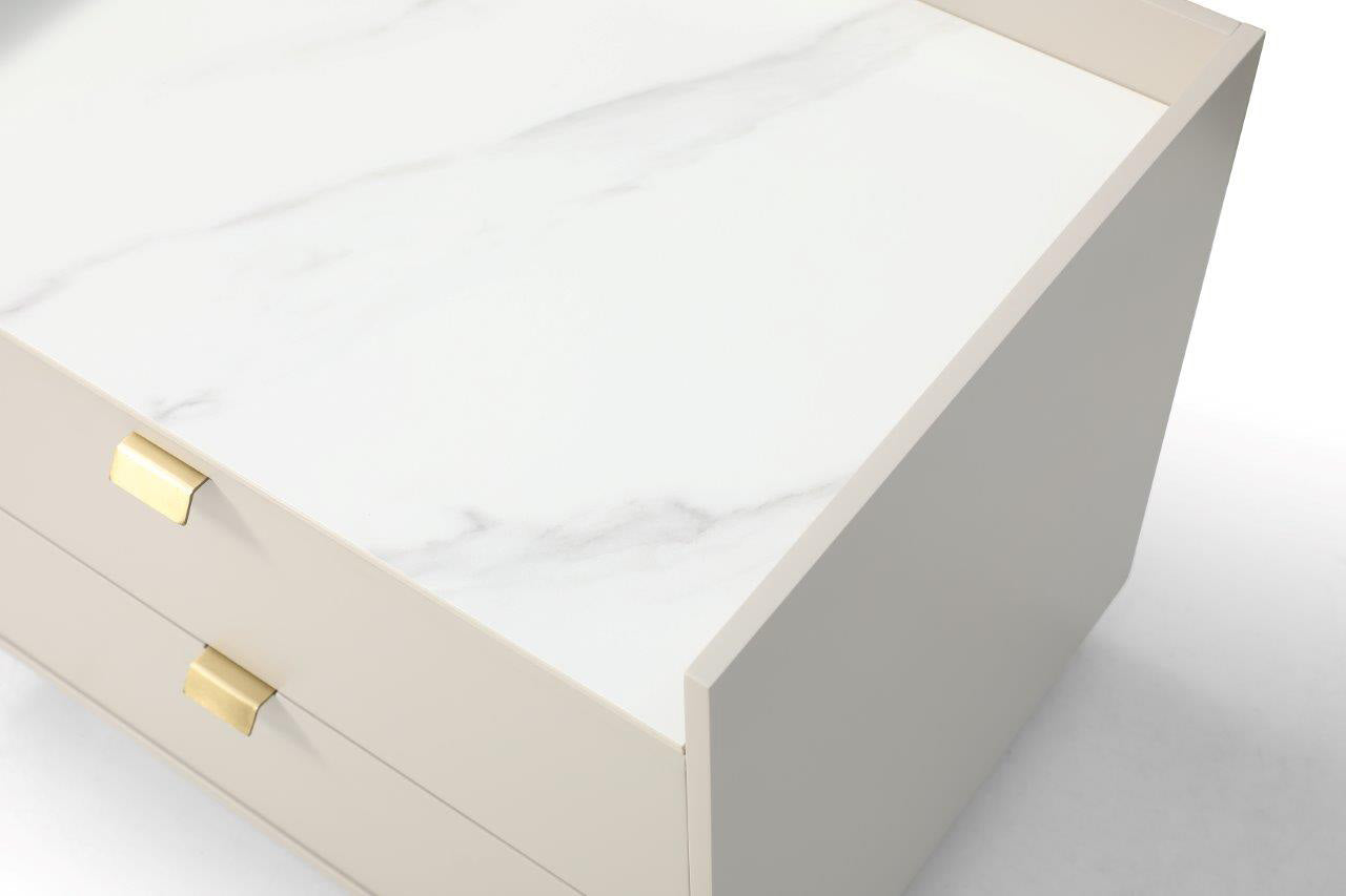 Saviour Bedside Table - White Marble & Beige
