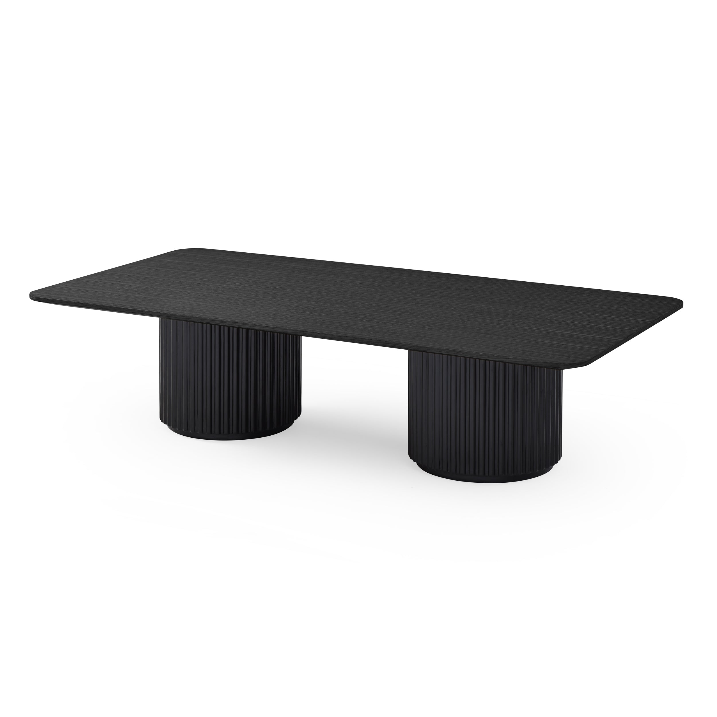 Lantine Coffee Table – Double Pedestal – Black Oak & Lacquer