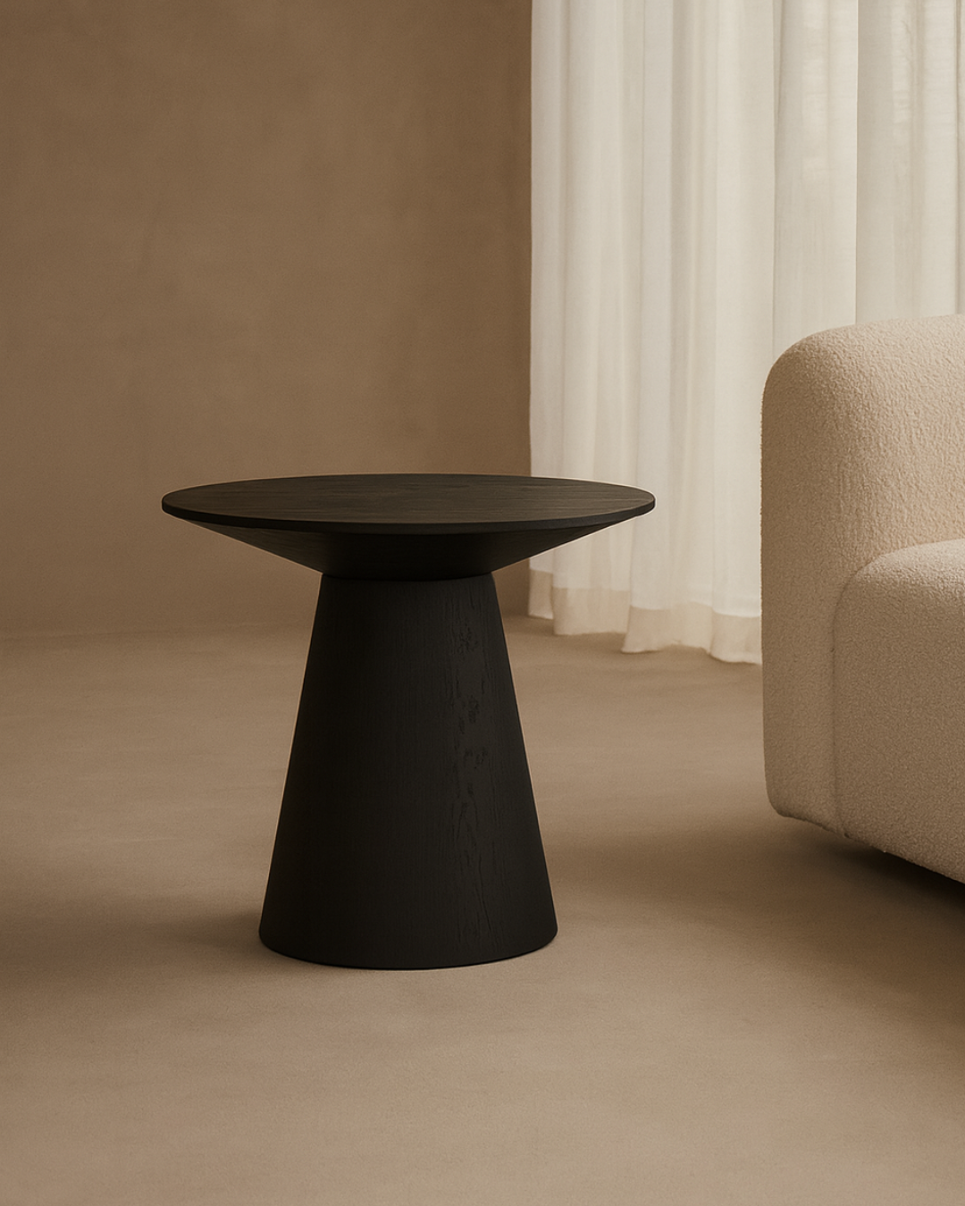 Lantine Coffee Table – Double Pedestal – Black Oak & Lacquer