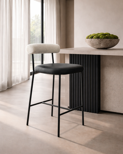 Alita Stool - Mustang Black &amp; Chex Bouclé Polar