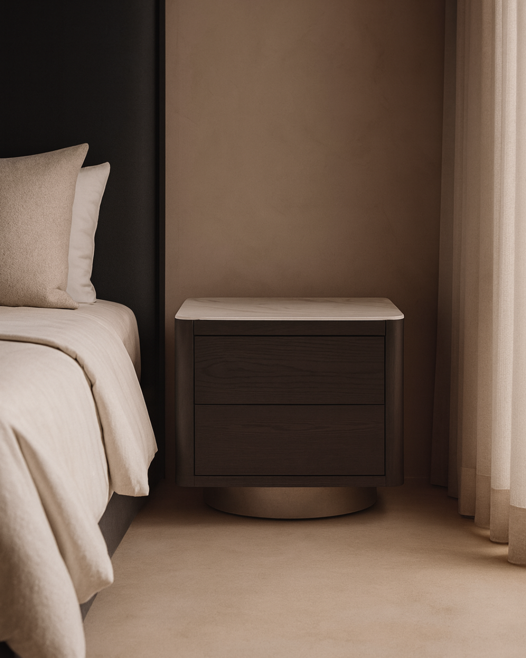 Coin Bedside Table - Smoke Oak &amp; Marble