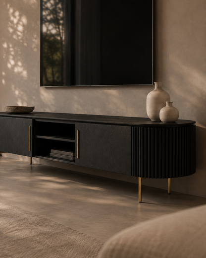 Lantine TV Unit - Black Oak &amp; Brass