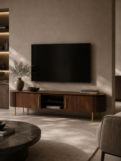 Lantine TV Unit - Walnut &amp; Brass