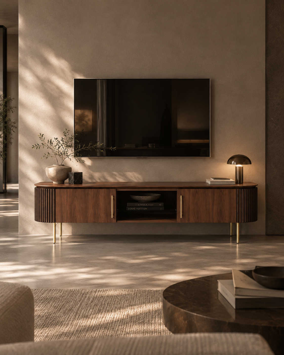 Lantine TV Unit - Walnut &amp; Brass