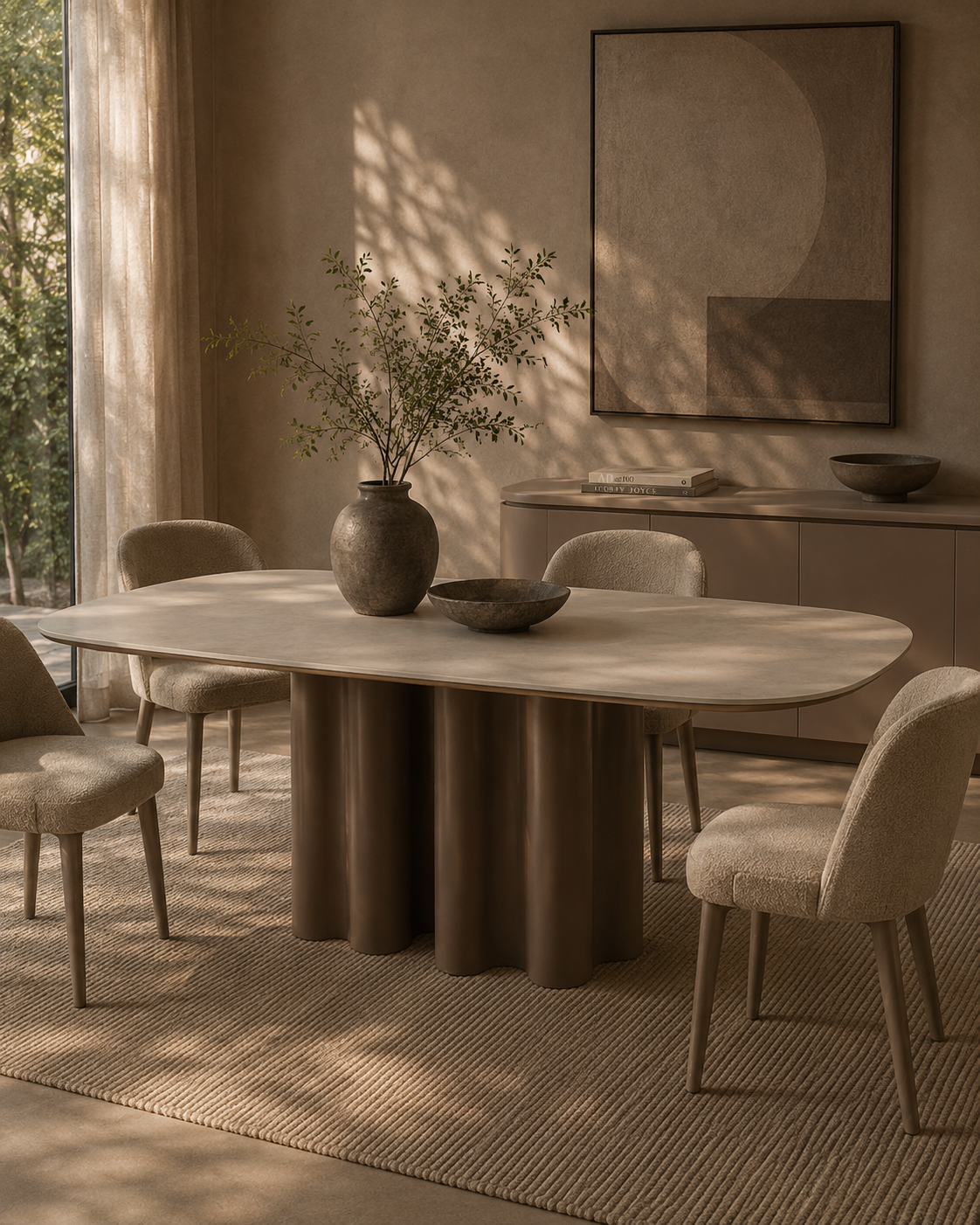 Moon Dining Table - 200 - Cocoa &amp; Cream Ceramic