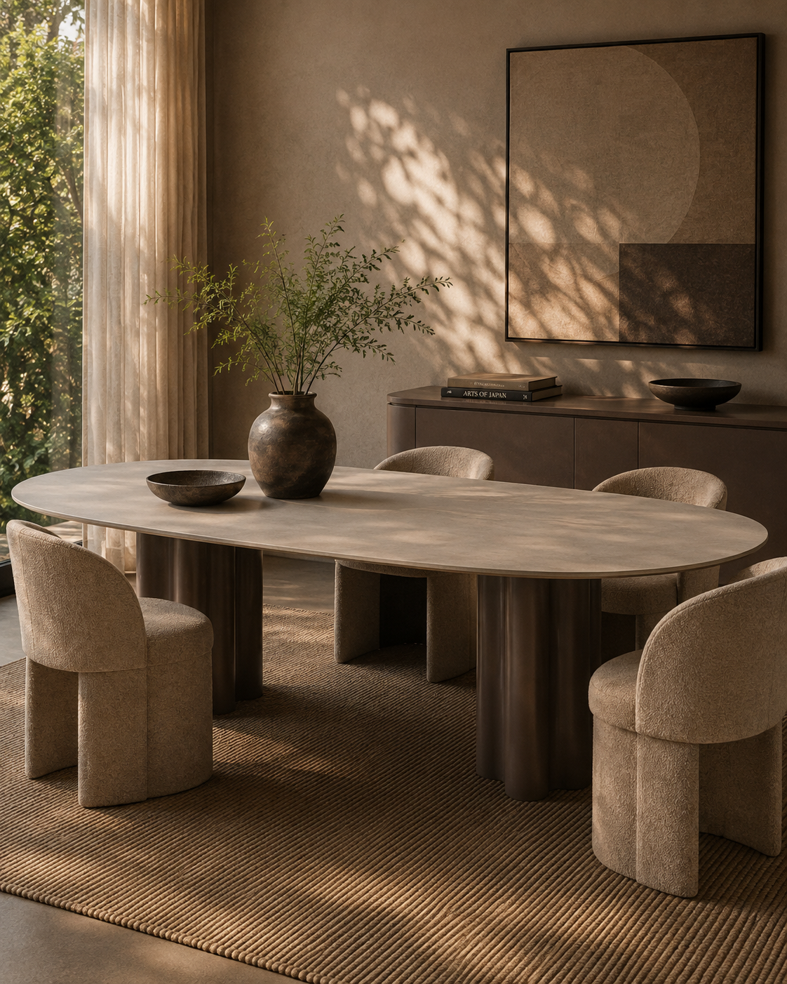 Moon Dining Table - 240 - Cocoa &amp; Cream Ceramic