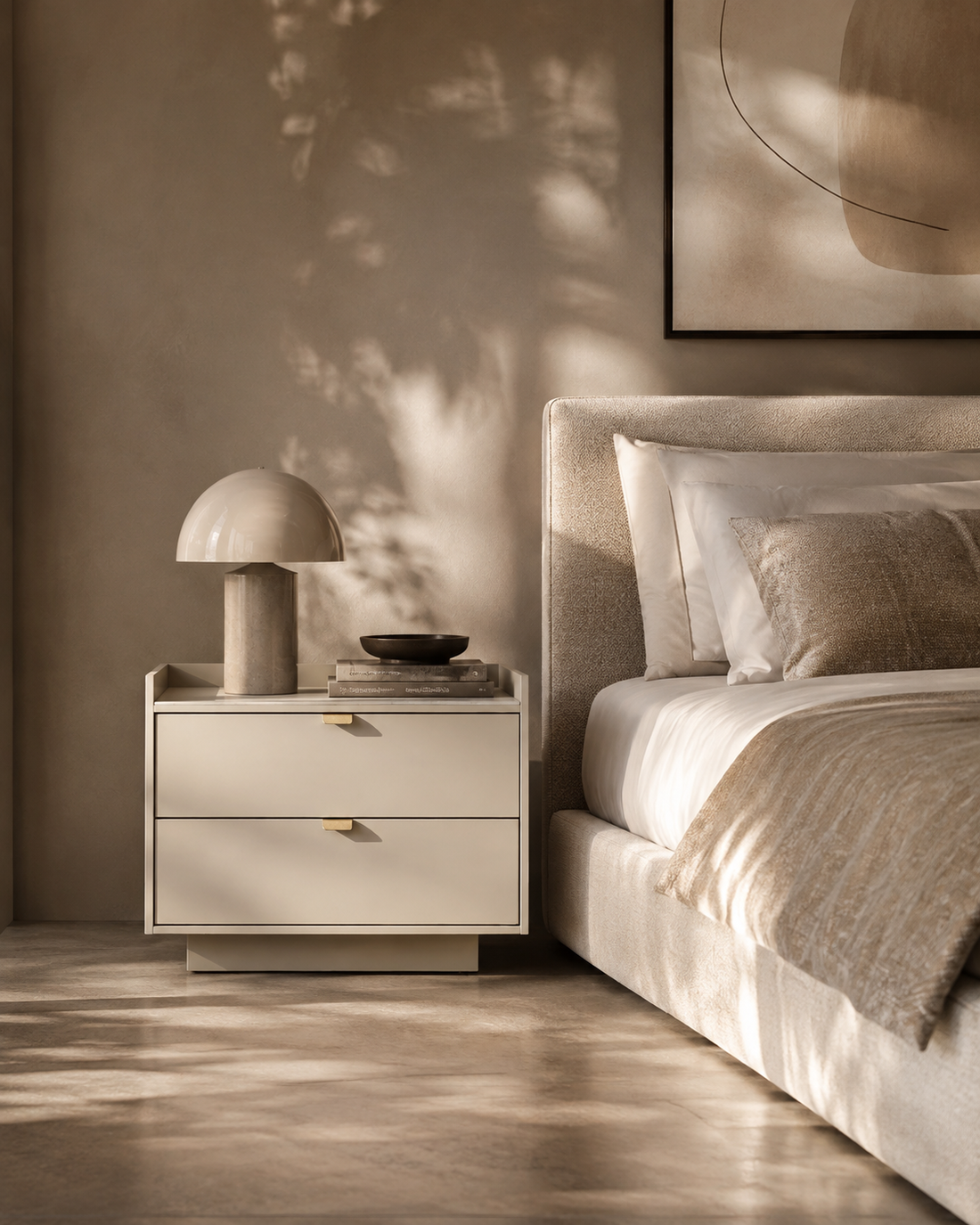 Saviour Bedside Table - White Marble &amp; Beige