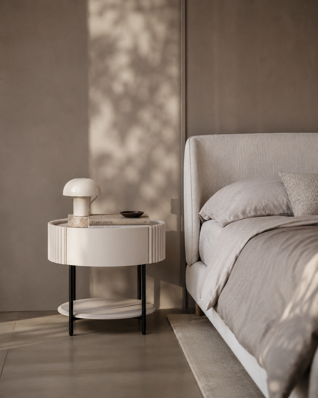 Avola Bedside Table - Matte Beige