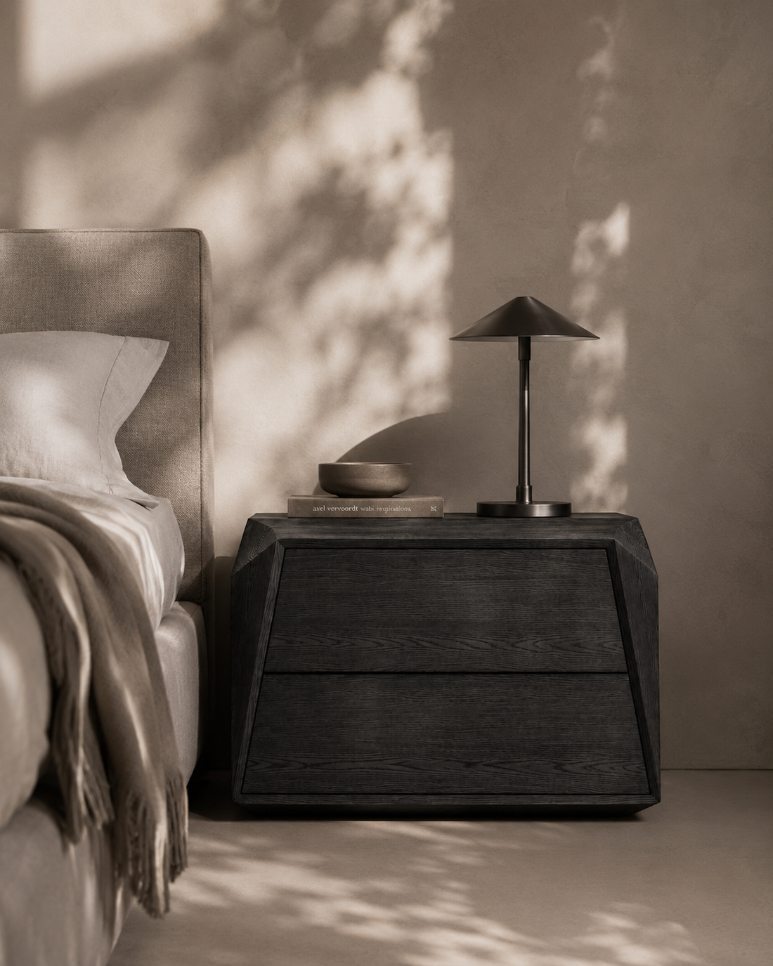 Madon Wide Bedside Table 700mm - Smoke Oak
