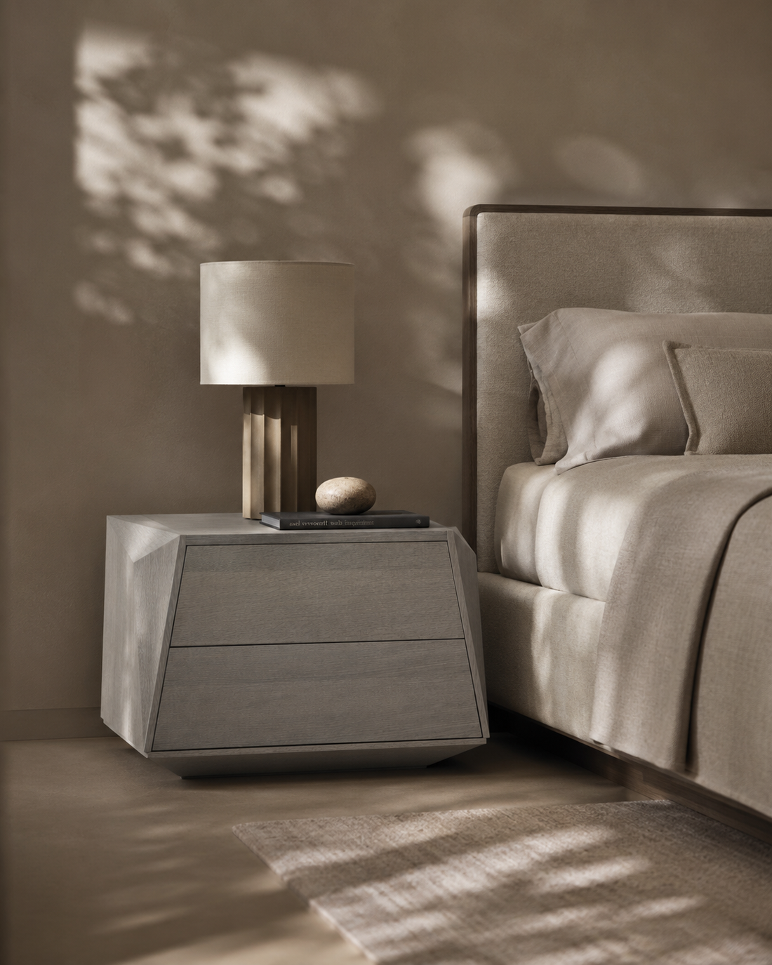 Madon Wide Bedside Table 700mm - Dark Grey Oak