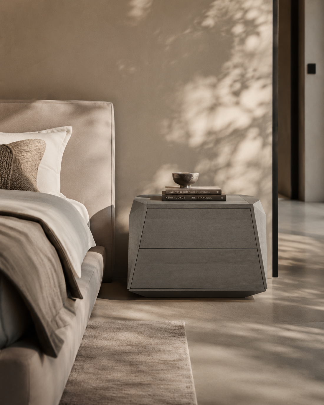 Madon Wide Bedside Table 700mm - Dark Grey Oak