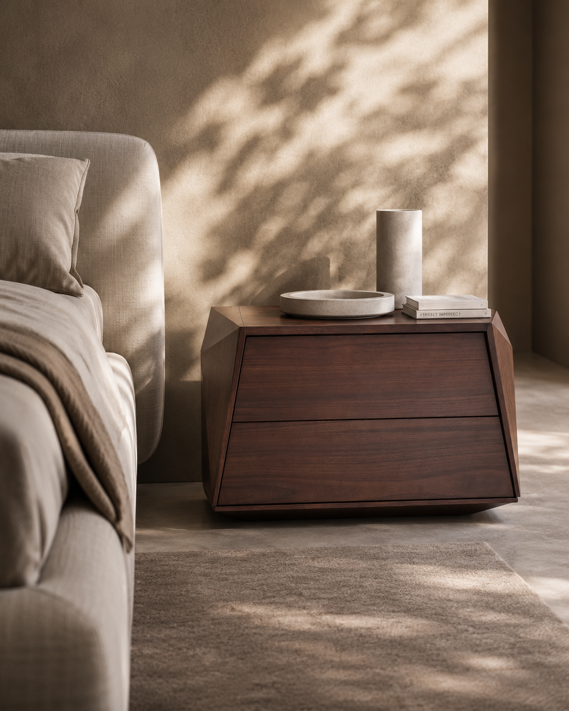 Madon Wide Bedside Table 700mm - Walnut